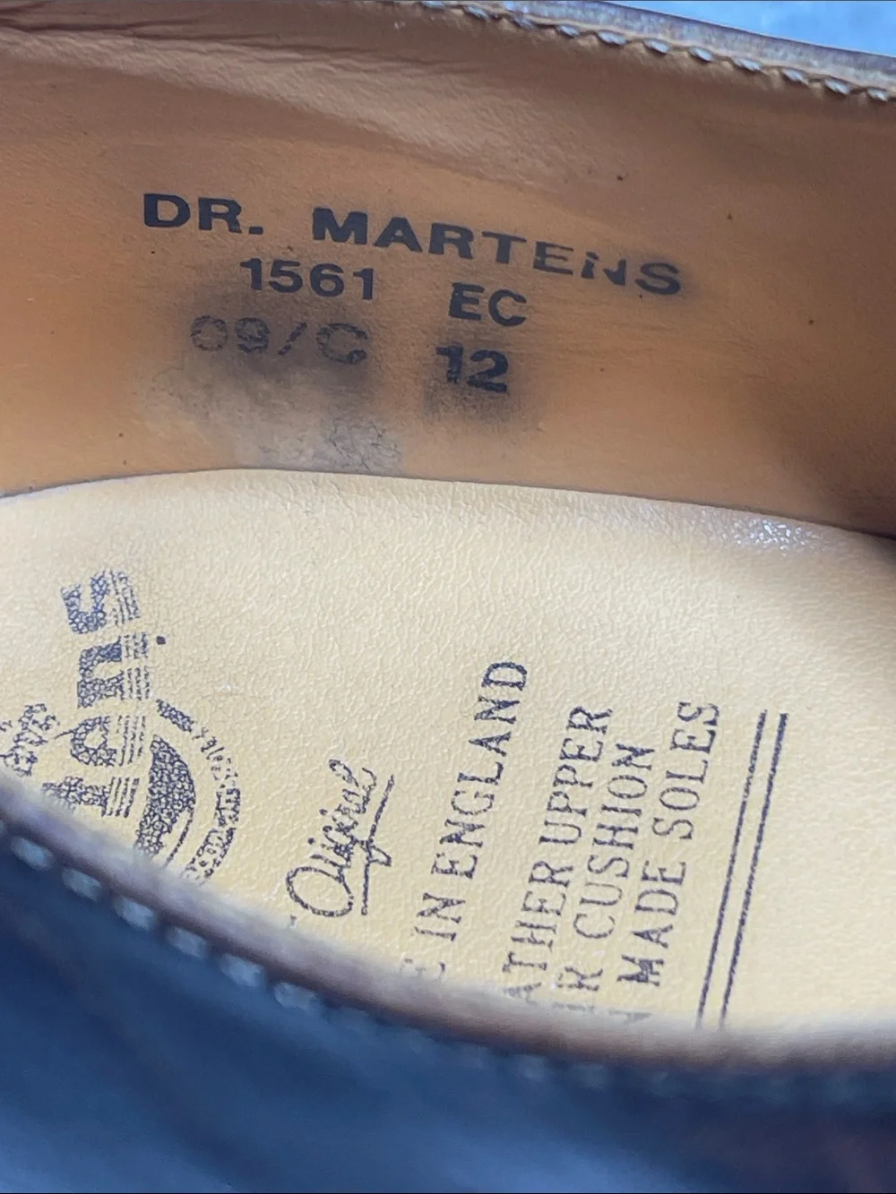 Dr. Martens 1561 Vintage Brown Leather Derby Shoes with Yellow Stitching Size 13